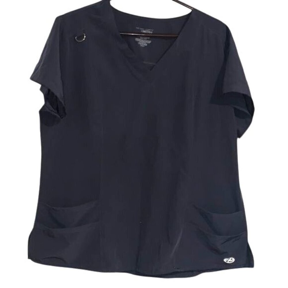 New York Laundry Medics Womens Black Scrub Top XL V-Neck Short Sleeve W/ Pockets